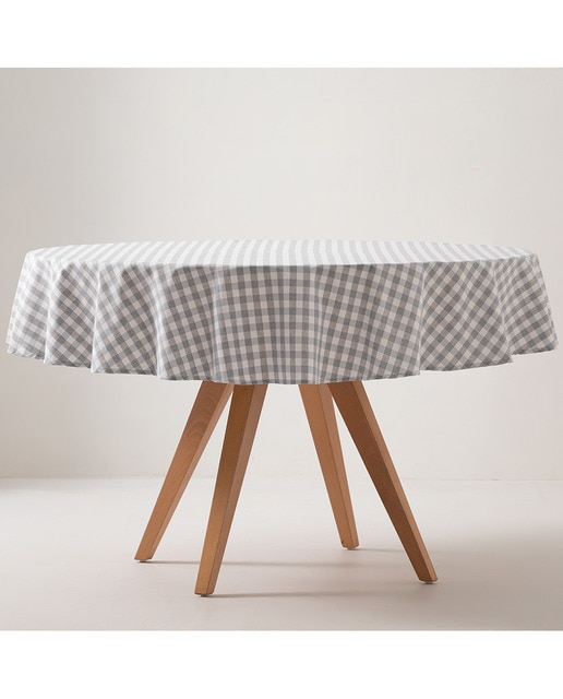 Imagen 0 de Mantel redondo antimanchas vichy gris claro