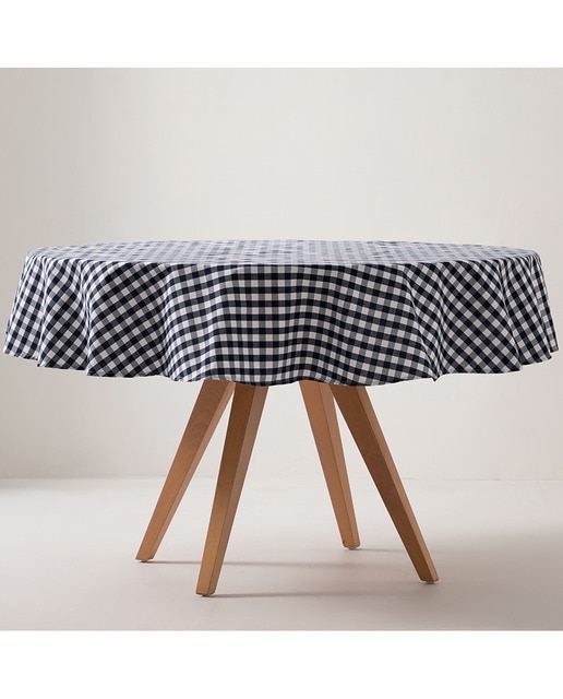 Imagen 0 de Mantel redondo antimanchas vichy azul marino