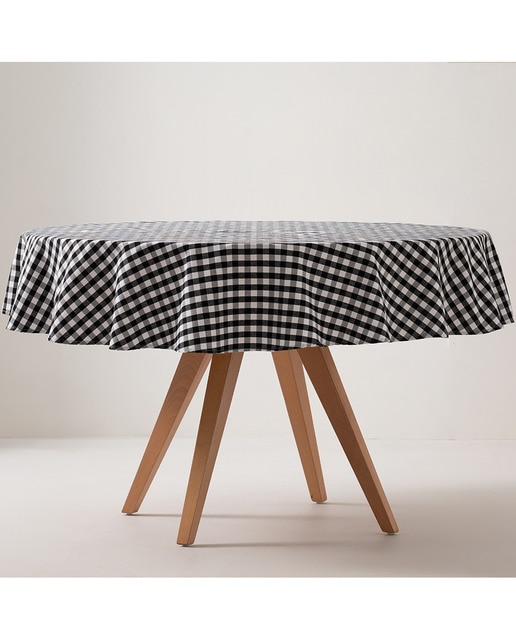 Imagen 0 de Mantel redondo antimanchas vichy negro