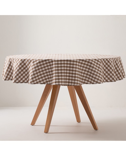 Imagen 0 de Mantel redondo antimanchas vichy taupé