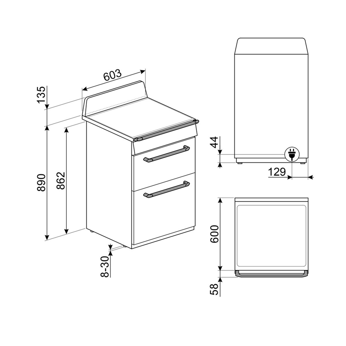 Cocina compacta Smeg placa inducción con 4 zonas y horno multifunción - TR62IBL2 Blanco-2