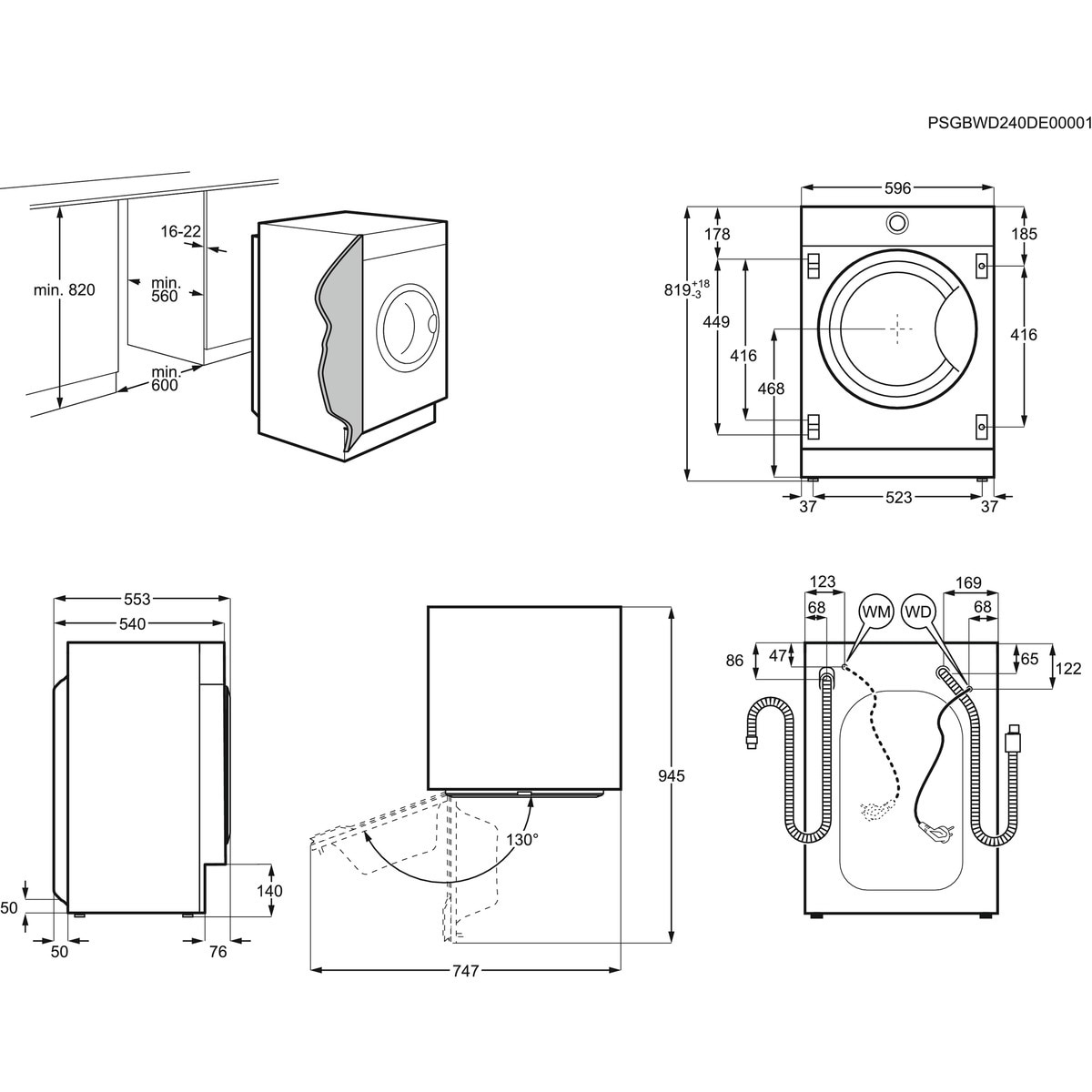 Máquina de Lavar e Secar Roupa Encastrável Electrolux Série 700 EN7W4862OF Carga Frontal, DualCare de 8/4 Kg e 1600 rpm - Branco Branco-3