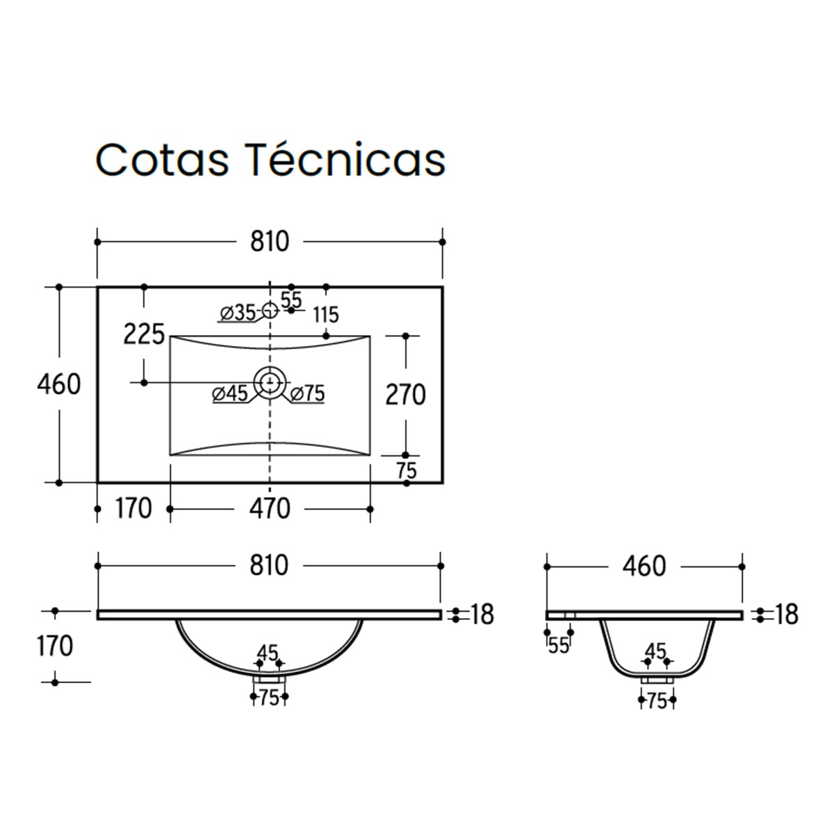 Móvel de casa de banho com 3 gavetas e lavatório em cerâmica 80 cm Zeus 5