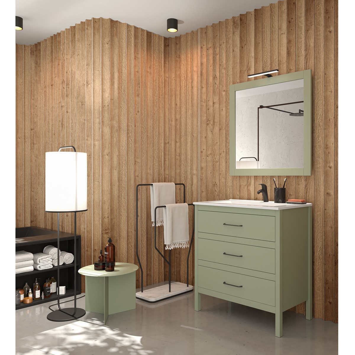 Móvel de casa de banho com 3 gavetas e lavatório em cerâmica 80 cm Zeus 3