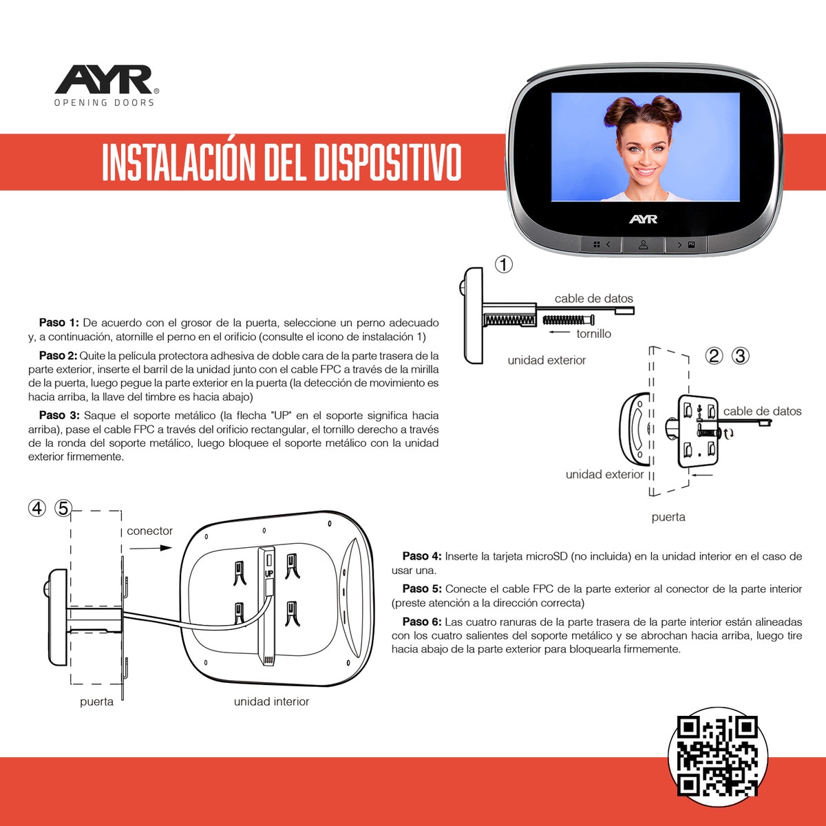 Mirilla Digital Wi-Fi AYR-763 4,3" (10,9 cm) Gris / Negro-9