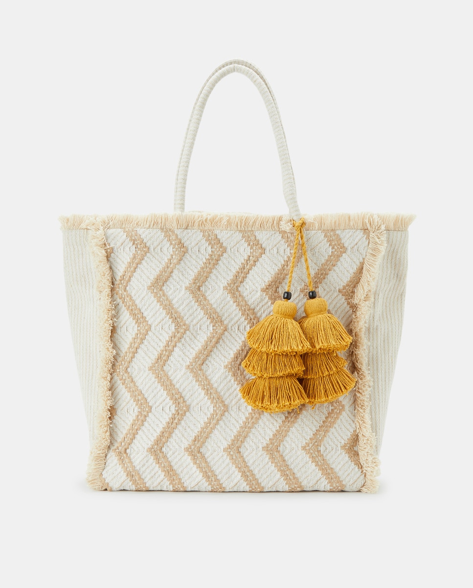 Mala Shopper de Praia com Estampado Branco-1