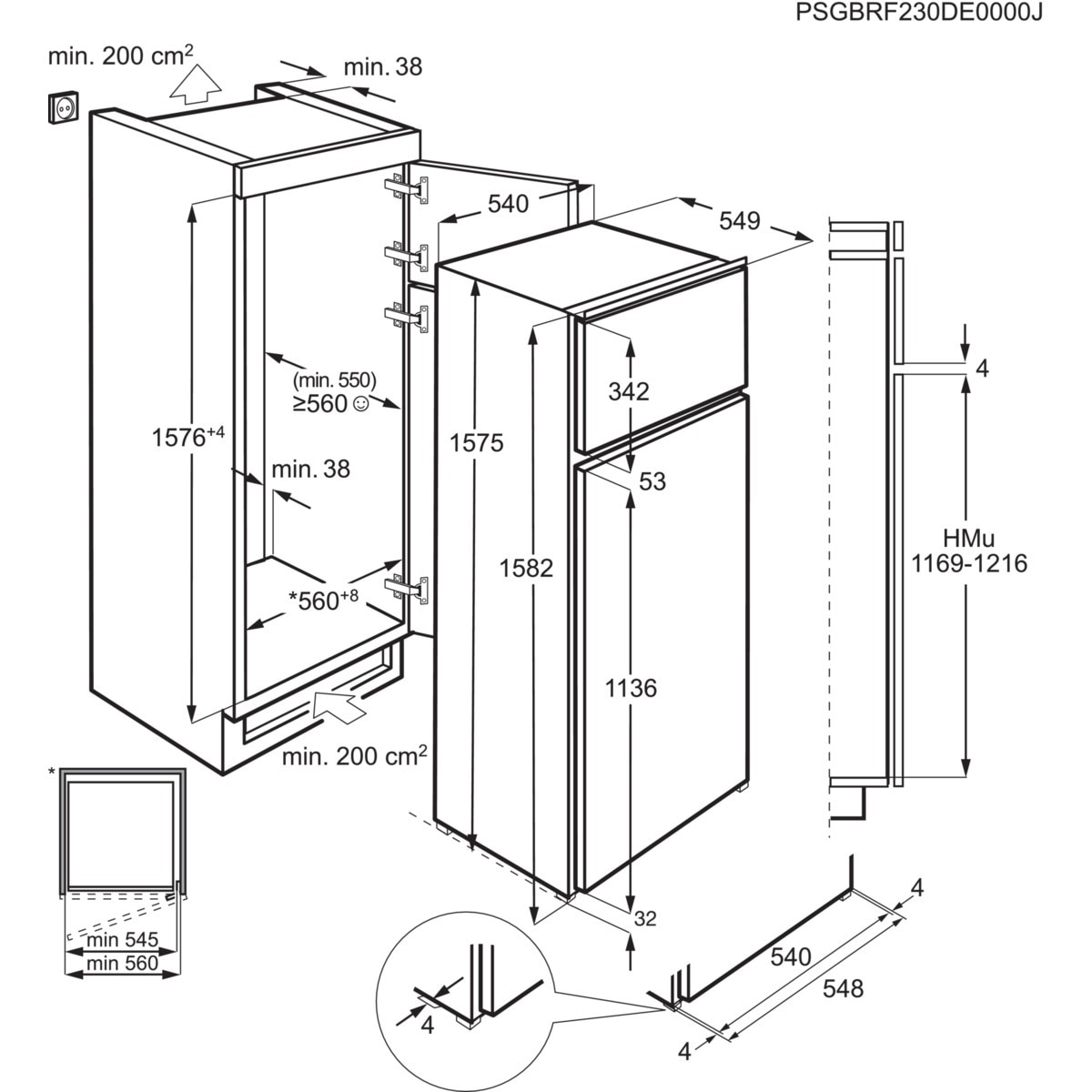 Frigorífico de 2 Portas Encastrável AEG OSD5S161ES Frio Estático, Congelador LowFrost e de 157,5 cm - Branco Branco-3