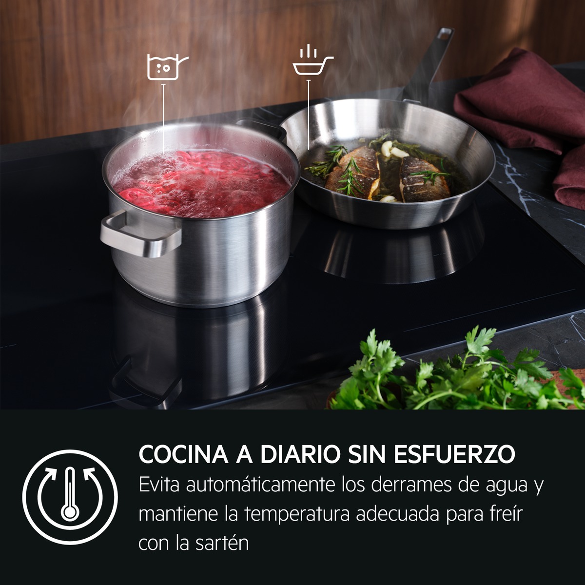 Placa de inducción AEG función puente, 3 zonas de cocción, Saphirmatt - TI63IQ30FZ Negro mate-12