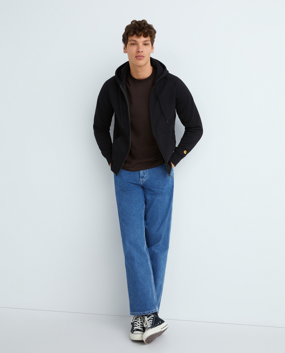 Sweatshirt Regular Fit com Capuz e Fecho de Correr Preto-1