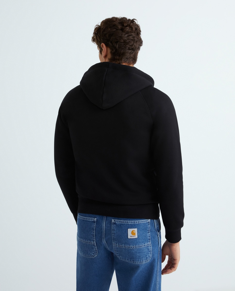 Sweatshirt Regular Fit com Capuz e Fecho de Correr Preto-3