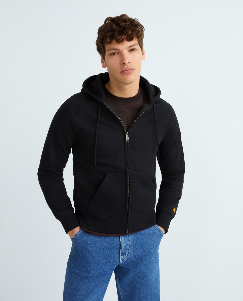 Sweatshirt Regular Fit com Capuz e Fecho de Correr Preto-2