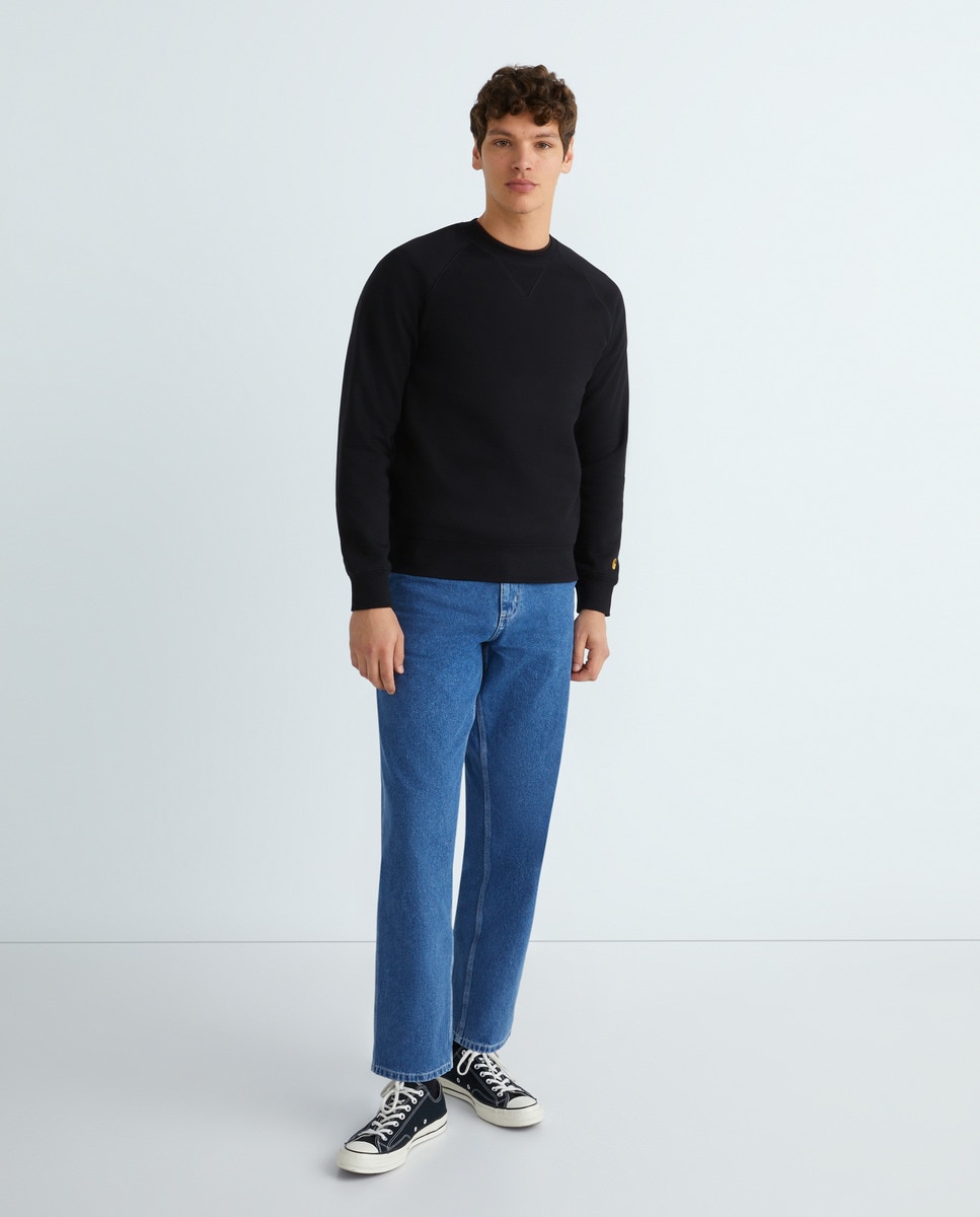 Sweatshirt Regular Fit com Decote Redondo Preto-2