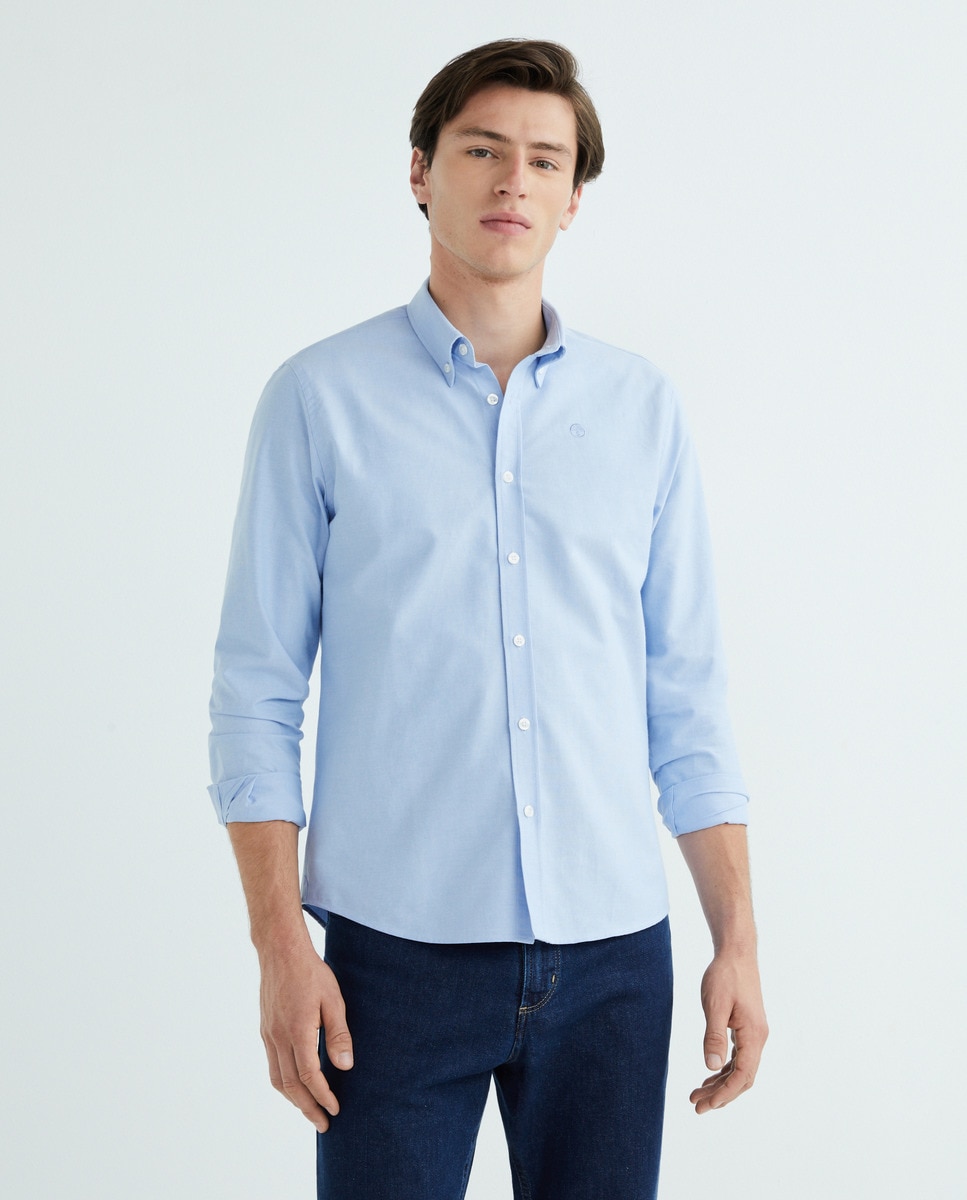 Camisa Regular com Manga Comprida e em Algodão Orgânico Azul-claro-1
