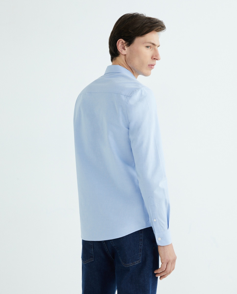 Camisa Regular com Manga Comprida e em Algodão Orgânico Azul-claro-3