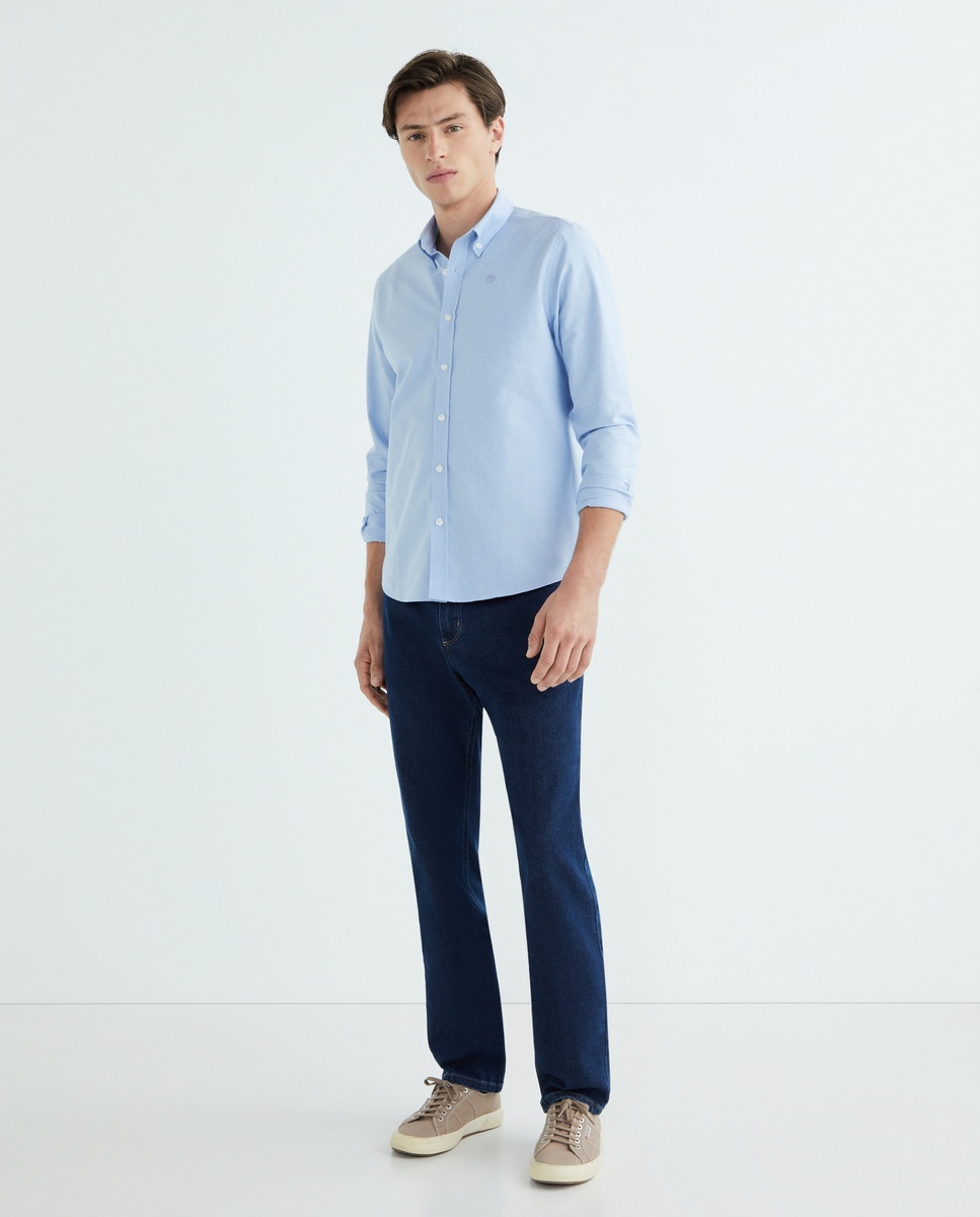 Camisa Regular com Manga Comprida e em Algodão Orgânico Azul-claro-2
