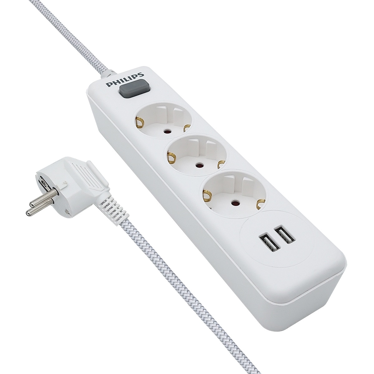 Regleta Philips SPN3032WA, 3 enchufes y 2 USB Blanco-3