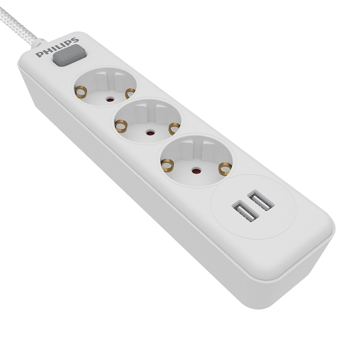 Regleta Philips SPN3032WA, 3 enchufes y 2 USB Blanco-2