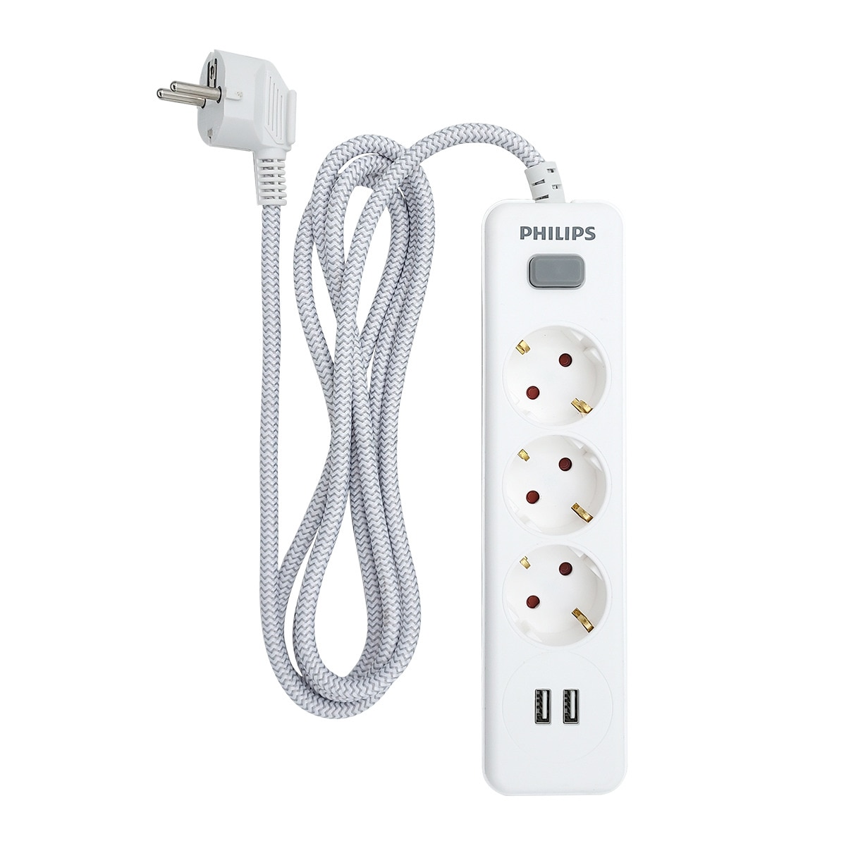 Regleta Philips SPN3032WA, 3 enchufes y 2 USB Blanco-1