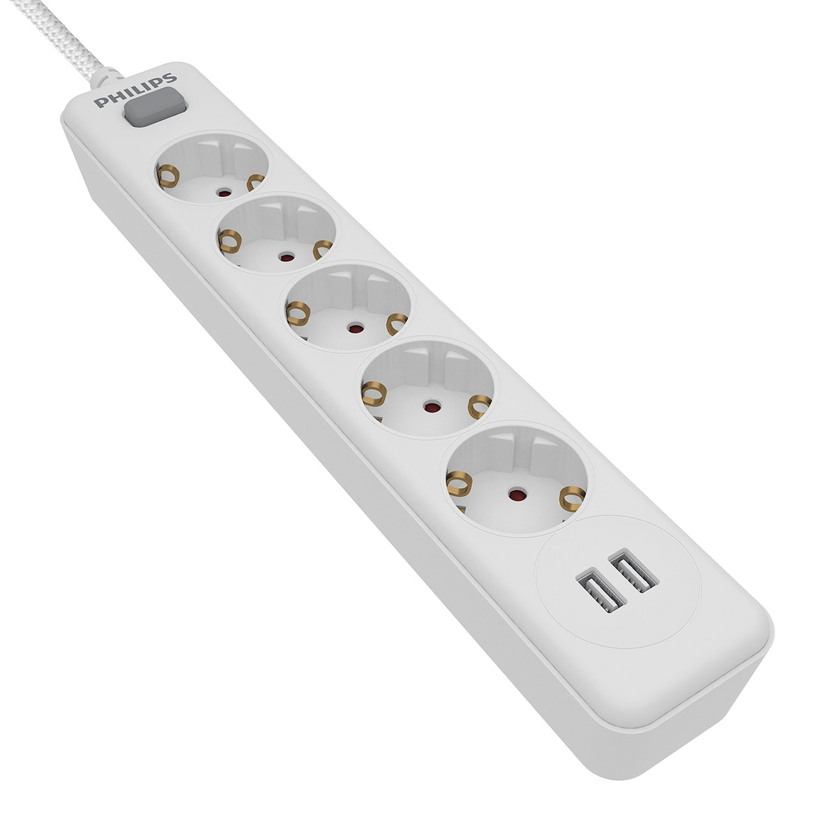 Regleta Philips SPN3052WA, 5 enchufes y 2 USB Blanco-2