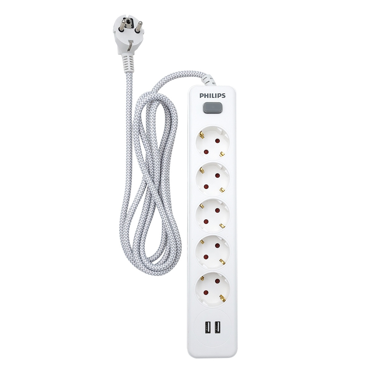 Regleta Philips SPN3052WA, 5 enchufes y 2 USB Blanco-1