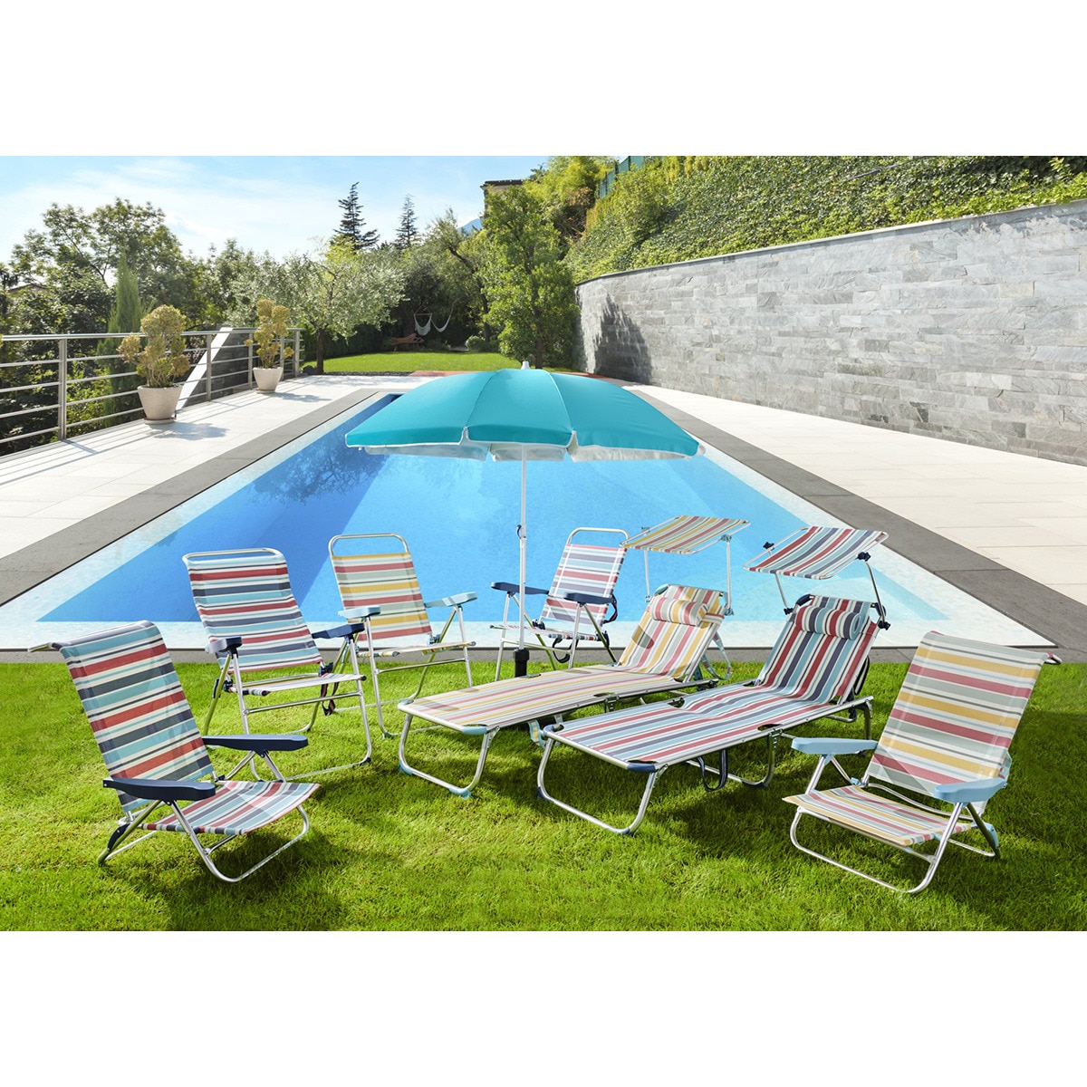 Silla baja plegable y reclinable Amalfi Basics El Corte Inglés Azul-7