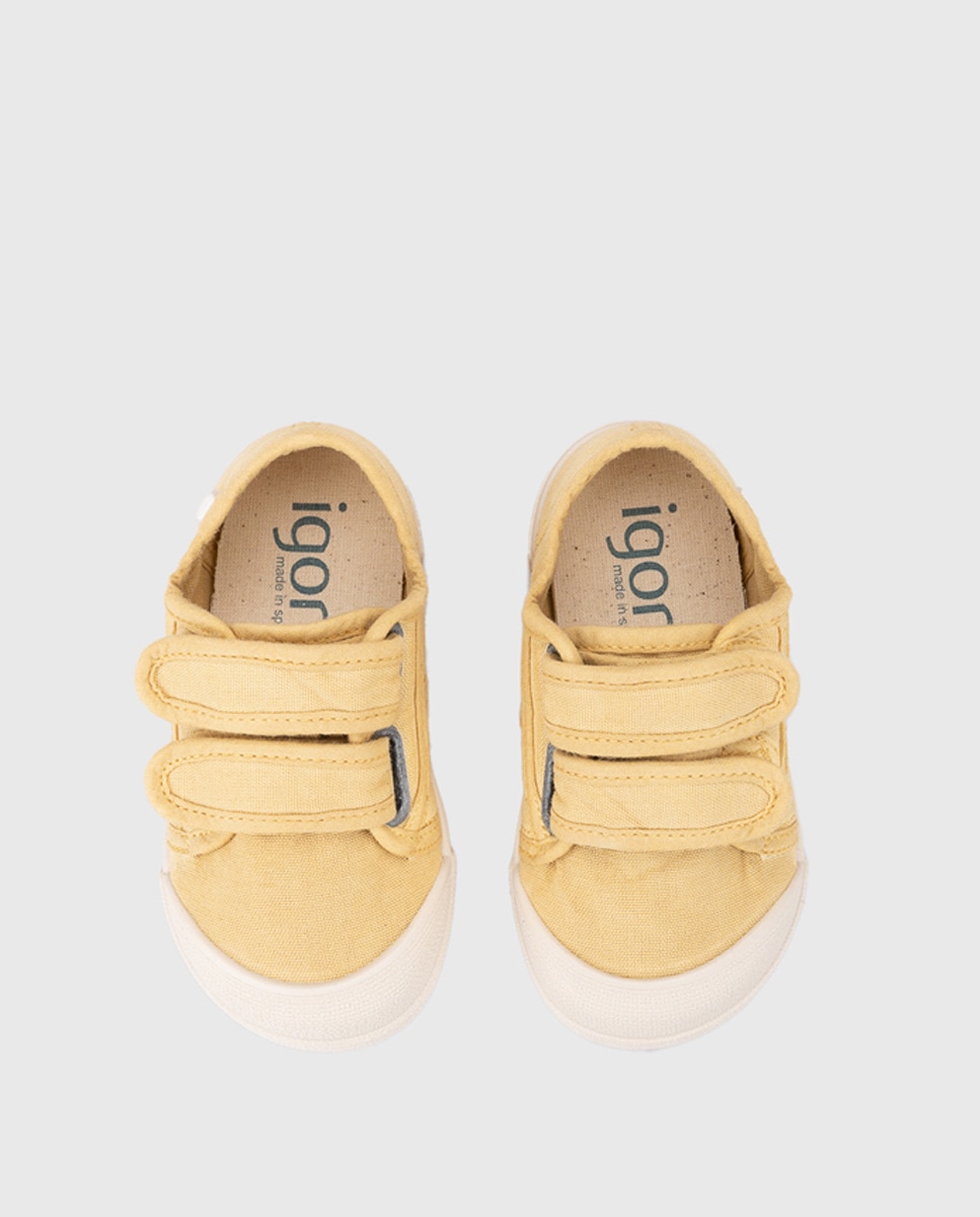Sapatilhas de Lona de Bebé com Fecho Aderente Duplo Amarelo-5
