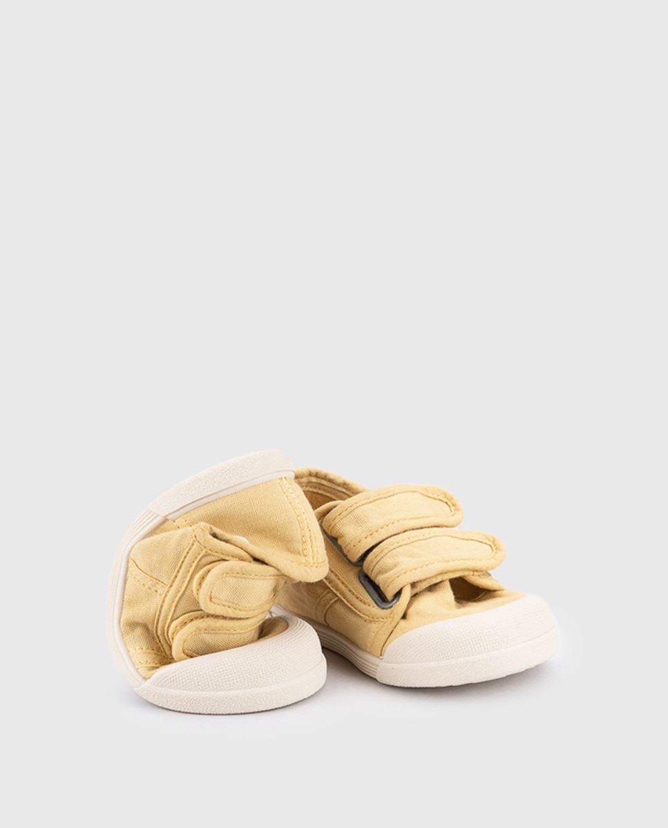 Sapatilhas de Lona de Bebé com Fecho Aderente Duplo Amarelo-4