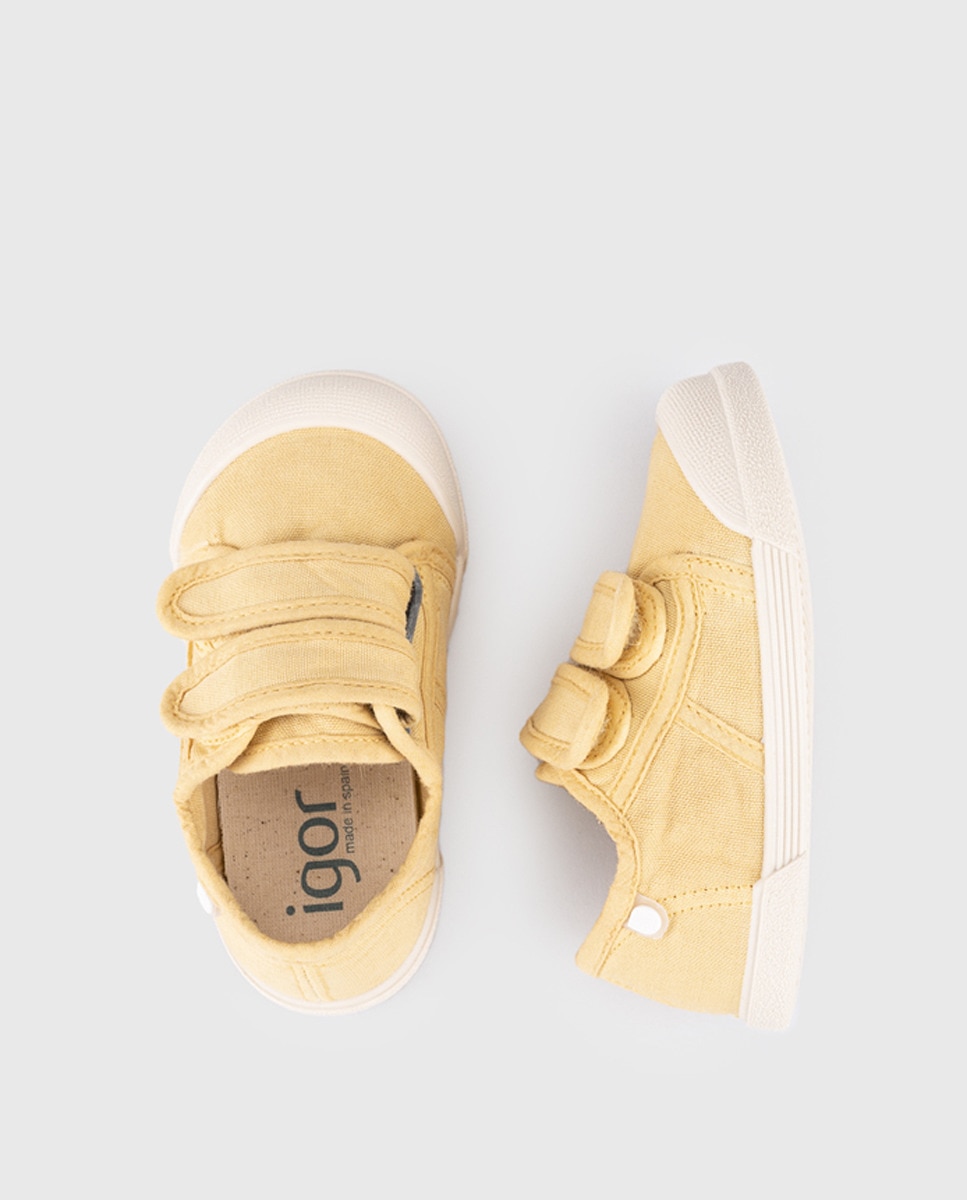 Sapatilhas de Lona de Bebé com Fecho Aderente Duplo Amarelo-3