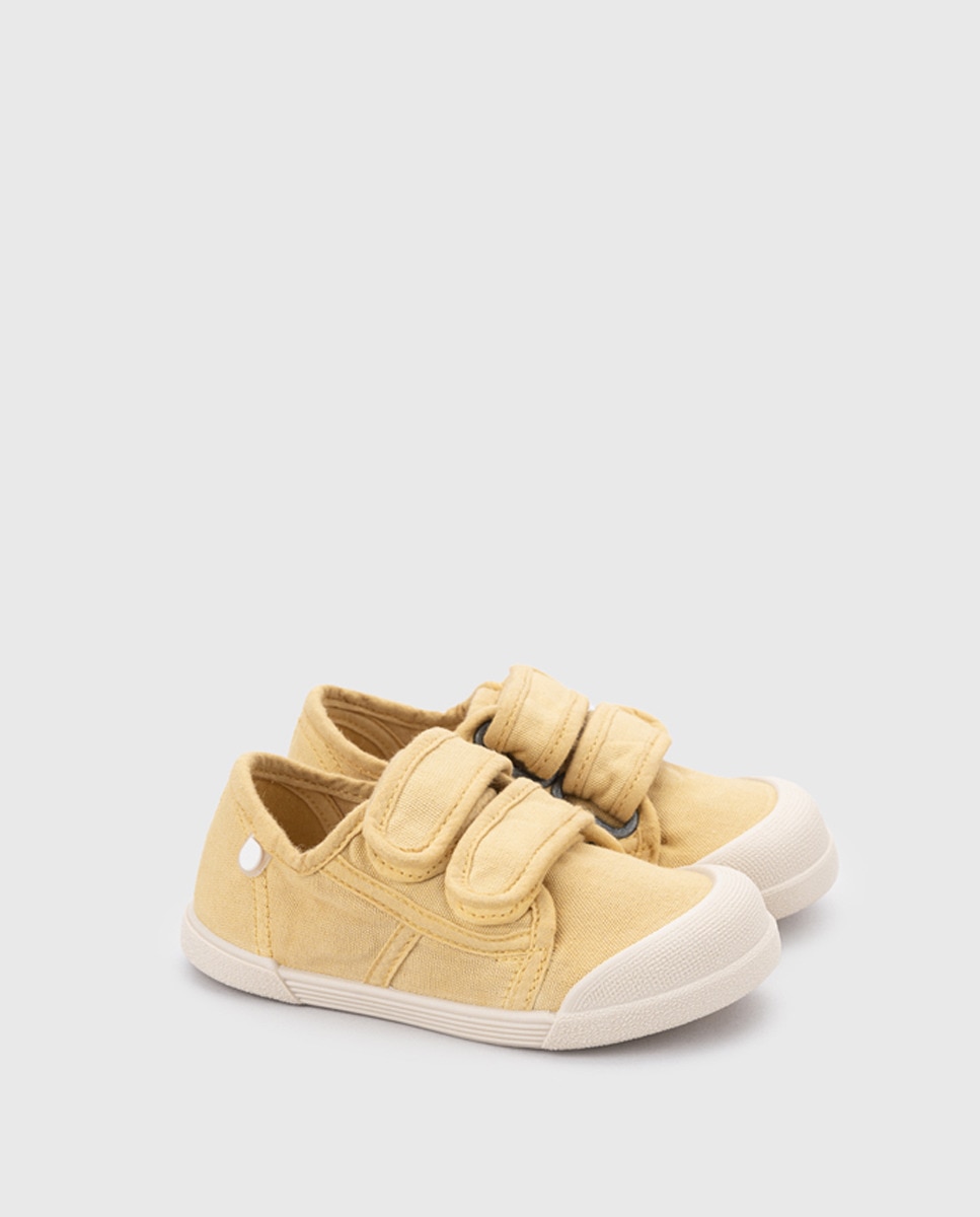Sapatilhas de Lona de Bebé com Fecho Aderente Duplo Amarelo-2
