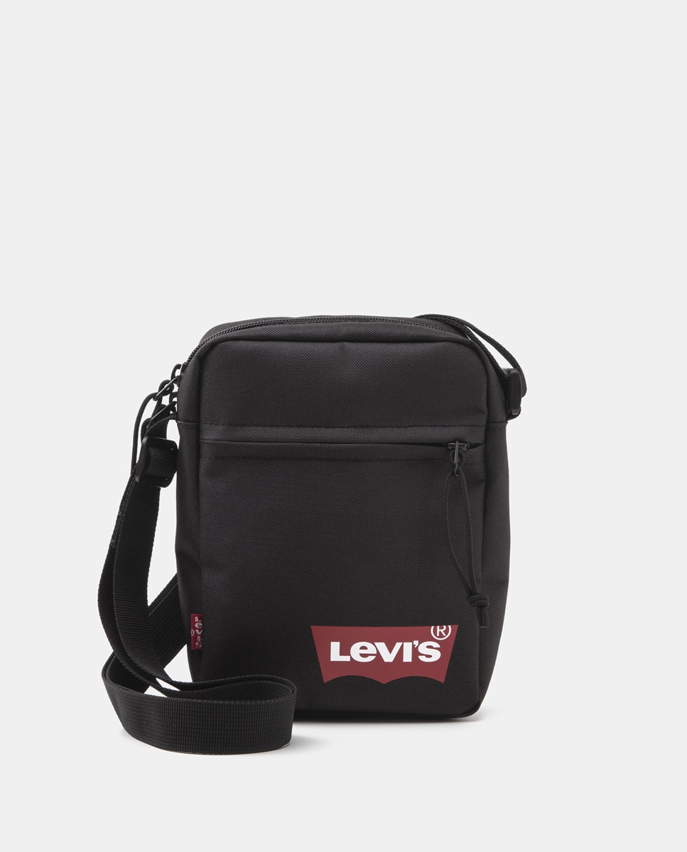 Mala a tiracolo preta com fecho de correr e detalhe da marca Preto-4