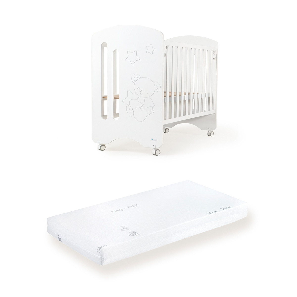 Cuna Interbaby Lovely Premium con lateral abatible Colecho + Colchón blanco Blanco-1