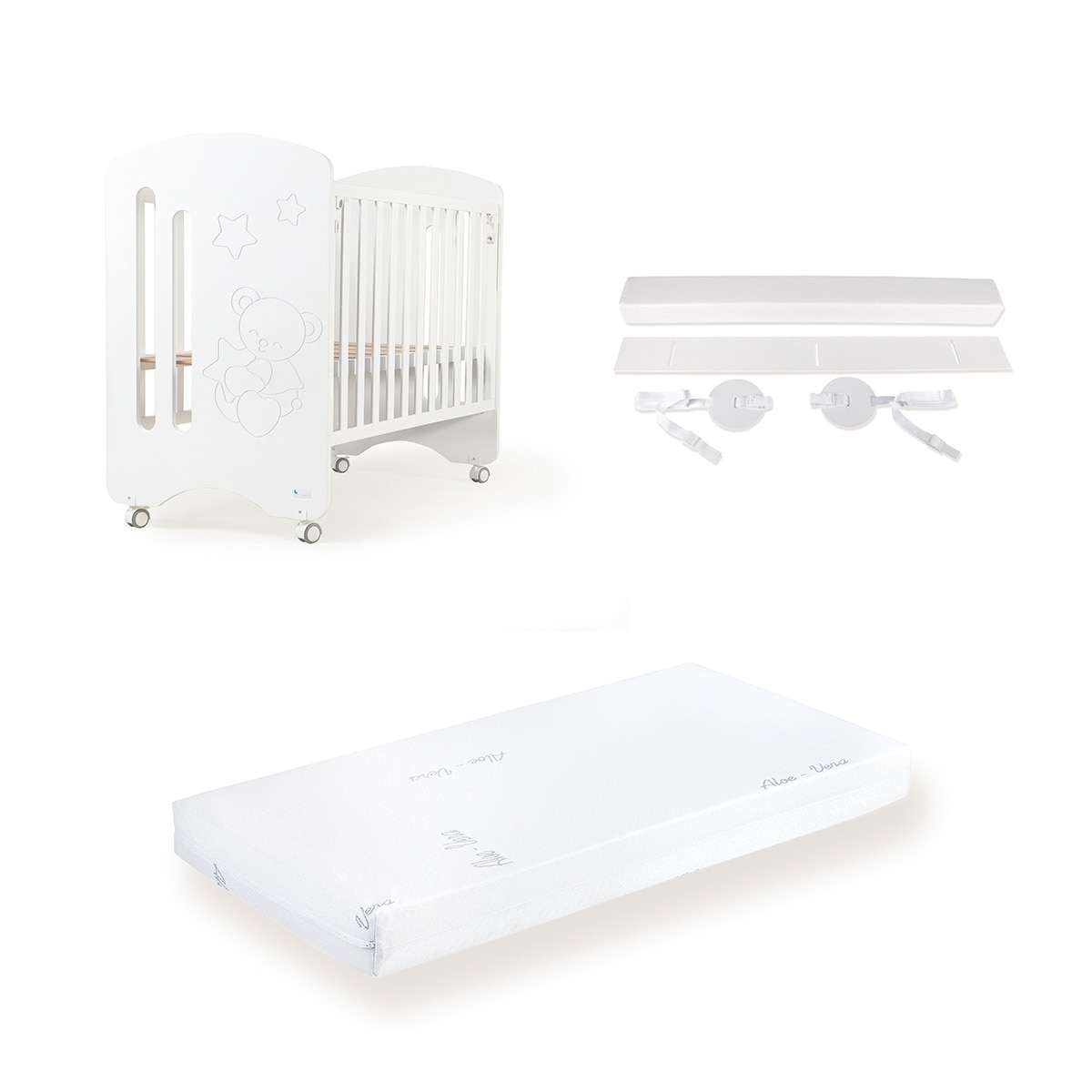 Cuna Interbaby Lovely Premium con lateral abatible Colecho + Colchón + Kit de Colecho blanco Blanco-1