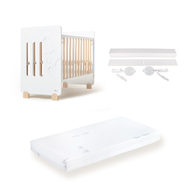 Imagen 0 de Cuna Interbaby Star Nature + colchón + kit colecho blanco