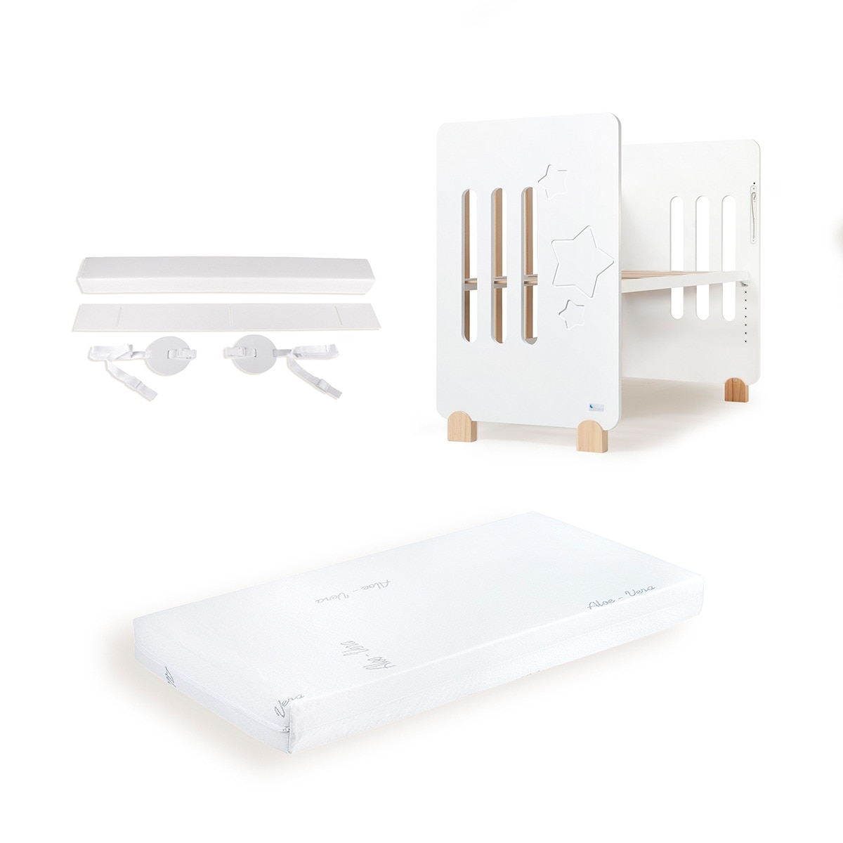 Cuna Interbaby Star Nature + colchón + kit colecho blanco Blanco-3