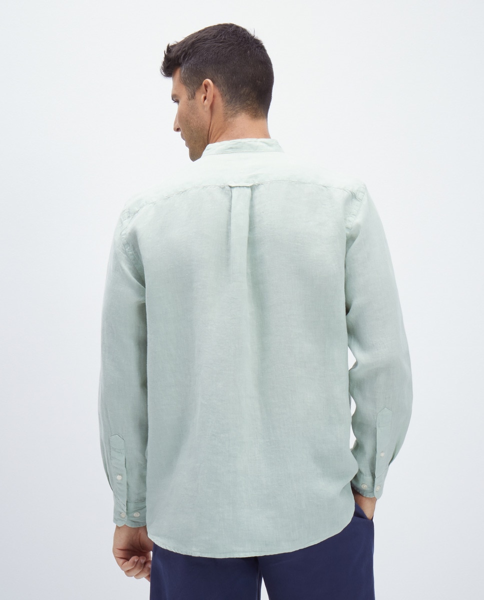 Camisa Casual 100% Linho Classic Fit Verde-claro-3