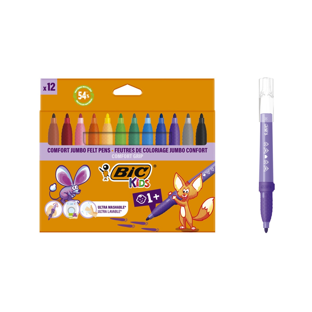 Imagem 0 de Marcador de colorir Kid Couleur para bebês +1 ano BIC KIDs 12 unidades