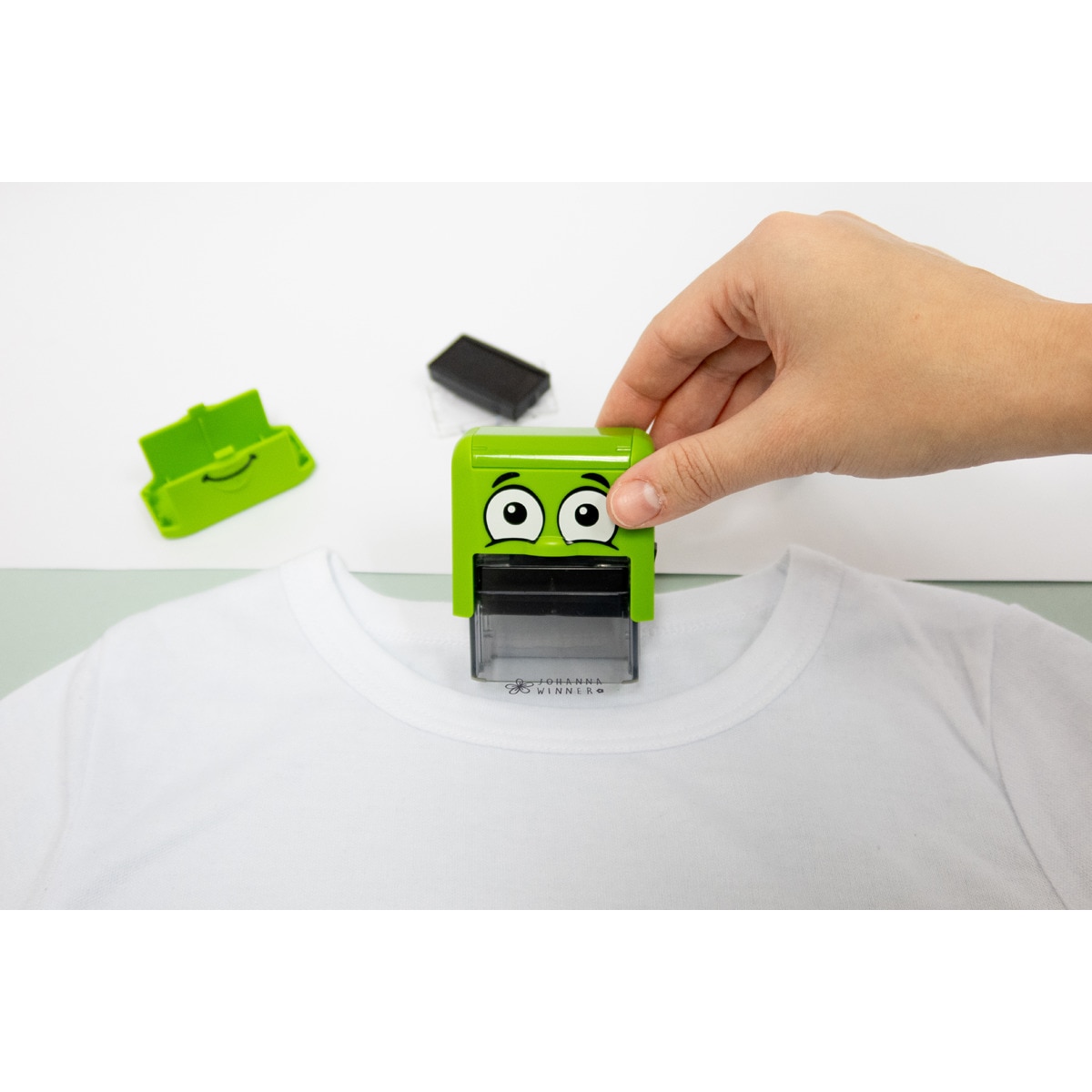 Marcador de livros e de roupa personalizável para adultos e crianças + fita + etiquetas Marky verdes Preto / Verde-4