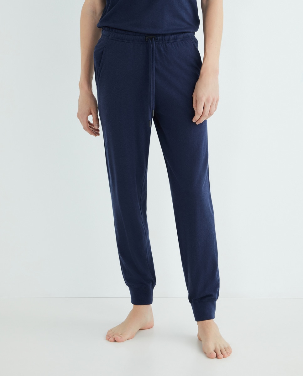 Calças Loungewear em Modal-Algodão Azul-2
