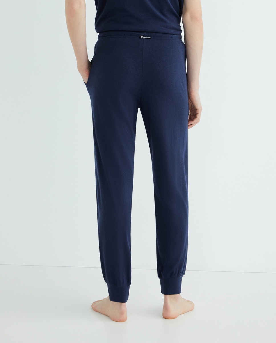 Calças Loungewear em Modal-Algodão Azul-3