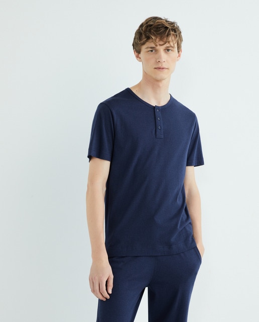 Imagem 0 de T-shirt Loungewear de Manga Curta com Gola com Botões e em Modal-Algodão
