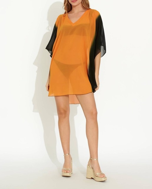 Imagen 0 de Pareo kaftan corto negro y naranja