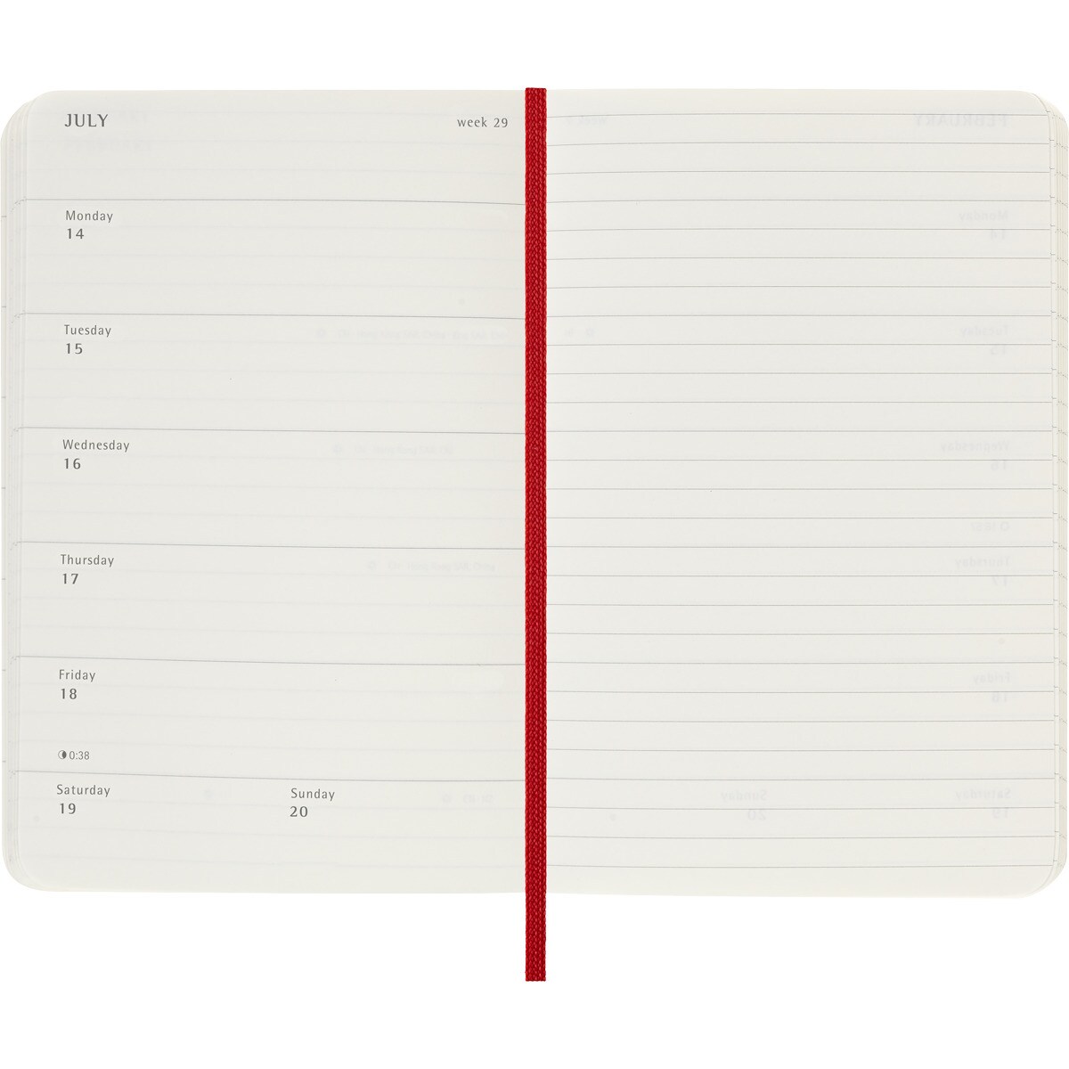 Agenda de bolso para 18 meses julho de 2024 a dezembro de 2025 vista semanal brochura Moleskine vermelho escarlate em inglês Vermelho-4