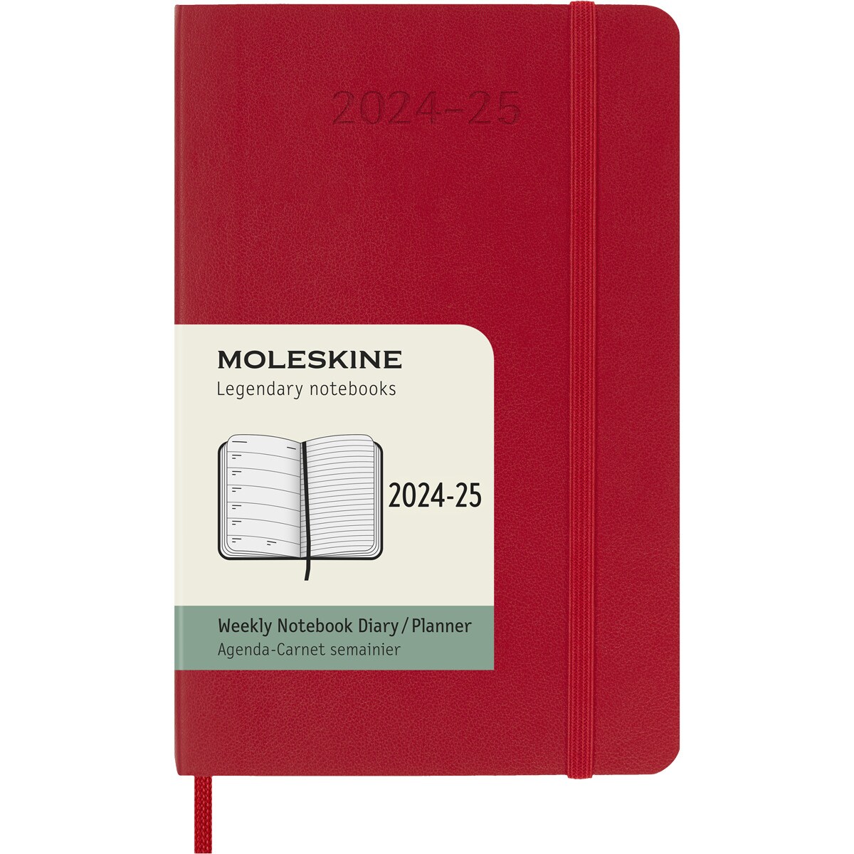 Agenda de bolso para 18 meses julho de 2024 a dezembro de 2025 vista semanal brochura Moleskine vermelho escarlate em inglês Vermelho-1