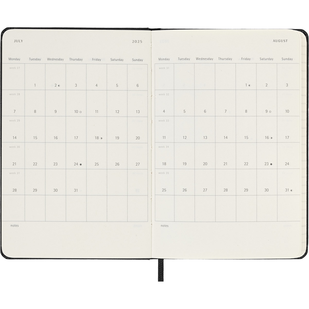 Agenda de bolso para 18 meses julho de 2024 a dezembro de 2025 vista semanal paisagem capa dura Moleskine preto em inglês Preto-5