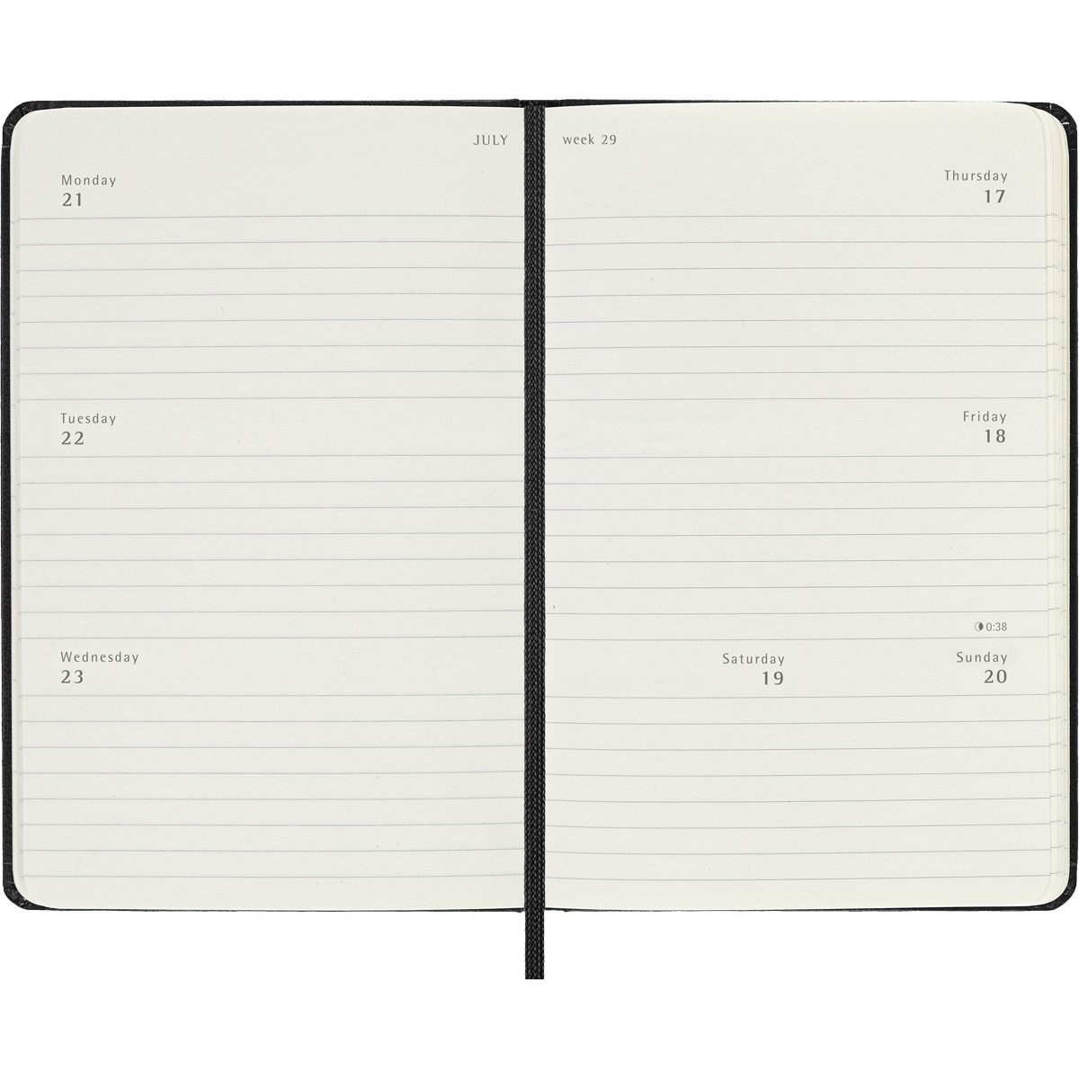 Agenda de bolso para 18 meses julho de 2024 a dezembro de 2025 vista semanal paisagem capa dura Moleskine preto em inglês Preto-4