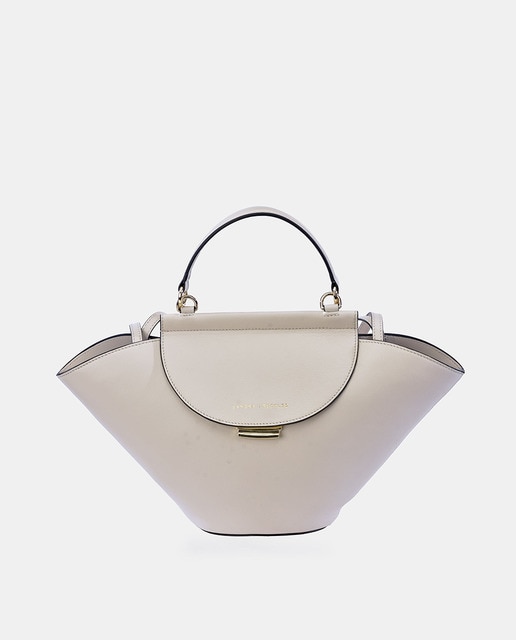 Imagen 0 de Bolso crossbody grande con asa de mano y solapa Sandra Fleckled en piel color hueso