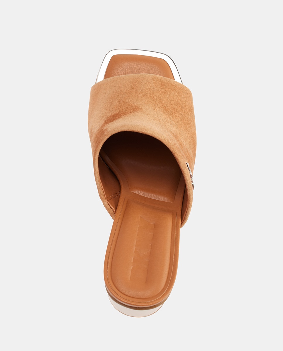 Mules Silas com Salto de Bloco e em Pele Castanho-3