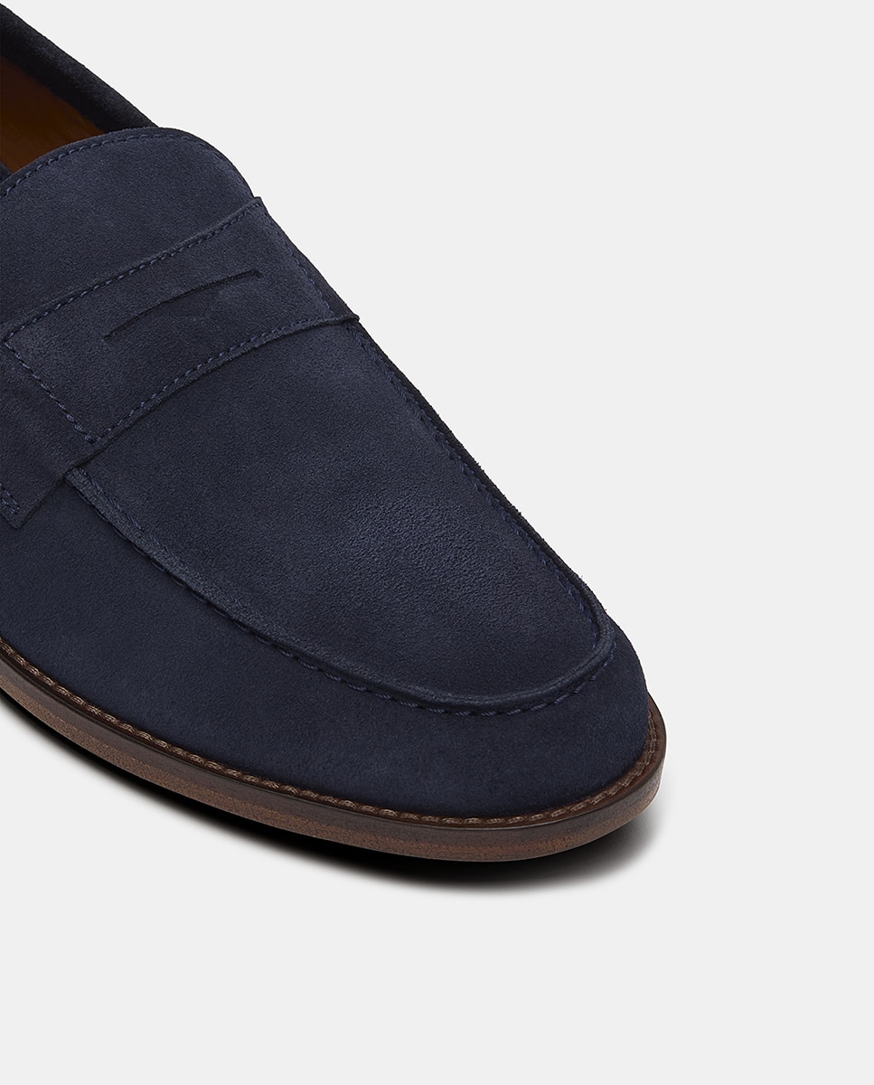 Mocassins Daytona com Travessão e em Camurça Azul-marinho-4