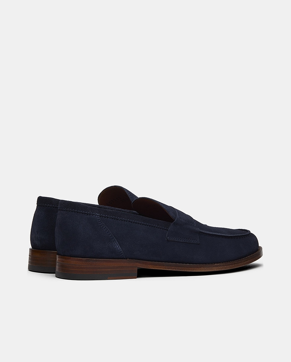 Mocassins Daytona com Travessão e em Camurça Azul-marinho-3