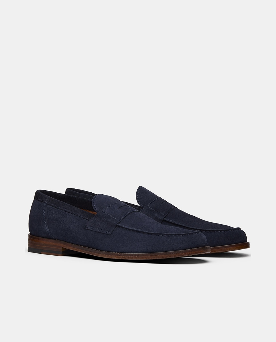 Mocassins Daytona com Travessão e em Camurça Azul-marinho-2